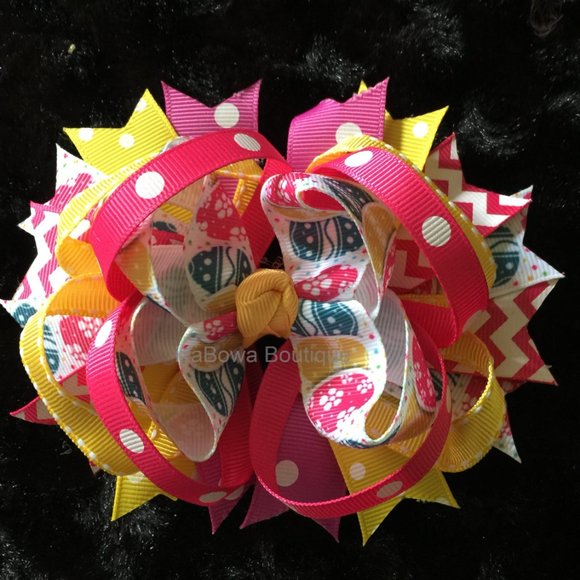 Hand Crafted Other - Easter Eggs Pink Polka Dot Boutique Deluxe Bow (2)